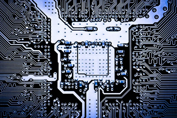 Abstrakt som närbild av elektroniska kretsar i teknik på moderkortet dator bakgrund (moderkort, cpu moderkort, Main board, systemkortet, mobo) — Stockfoto