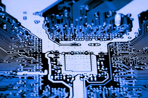 Abstrakt som närbild av elektroniska kretsar i teknik på moderkortet dator bakgrund (moderkort, cpu moderkort, Main board, systemkortet, mobo) — Stockfoto