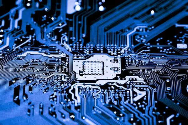 Abstract close-up van elektronische schakelingen in technologie op moederbord achtergrond van de computer (printplaat, cpu, Moederbord, Main board, systeemkaart, mobo) — Stockfoto