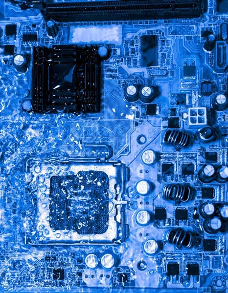 Teknoloji elektronik devrelerin anakart bilgisayar arka plan üzerinde (mantık kurulu, cpu anakart, ana kurulu, sistem kartına, mobo yakın çekim) — Stok fotoğraf