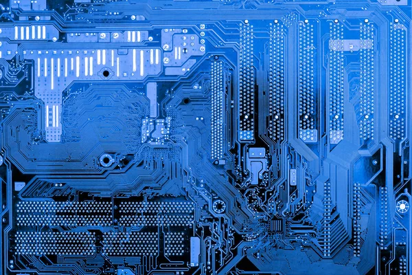 Närbild av elektroniska kretsar i teknik på moderkortet dator bakgrund (moderkort, cpu moderkort, Main board, systemkortet, mobo) — Stockfoto