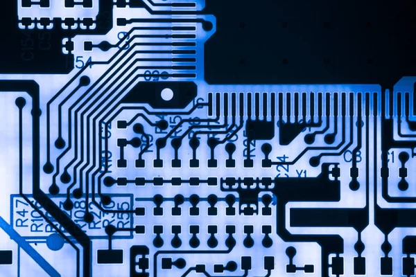 Close-up van elektronische schakelingen in technologie op moederbord achtergrond van de computer (printplaat, cpu, Moederbord, Main board, systeemkaart, mobo) — Stockfoto