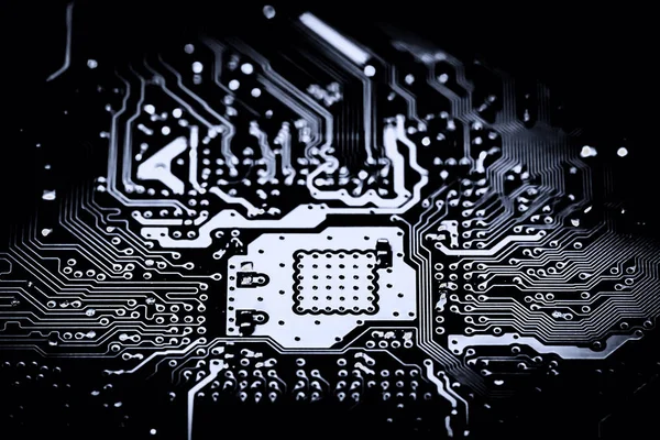 Abstract close-up van elektronische schakelingen in technologie op moederbord achtergrond van de computer (printplaat, cpu, Moederbord, Main board, systeemkaart, mobo) — Stockfoto