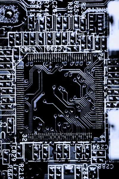 Abstract close-up van elektronische schakelingen in technologie op moederbord achtergrond van de computer (printplaat, cpu, Moederbord, Main board, systeemkaart, mobo) — Stockfoto