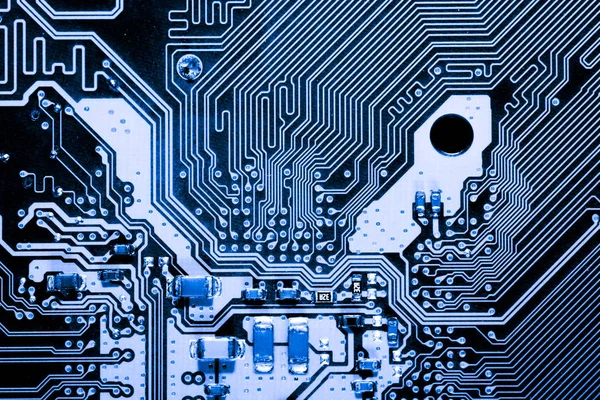 Abstract, close-up de Circuitos Eletrônicos em Tecnologia sobre o fundo do computador Mainboard (placa lógica, placa-mãe cpu, placa principal, placa do sistema, mobo ) — Fotografia de Stock