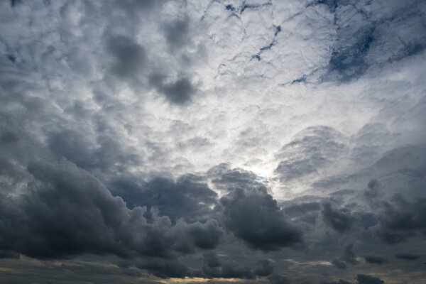 clouds with background,sunlight through very dark clouds background of dark storm clouds,black sky Background of dark clouds before a thunder.