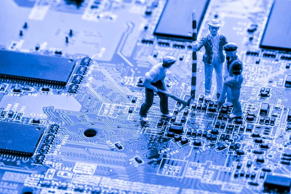 Nahaufnahme von Bitcoin Money Mining auf Grafikkarte, sehen wir die Technologie des Mainboards, die den wichtigen Hintergrund des Computers darstellt. — Stockfoto