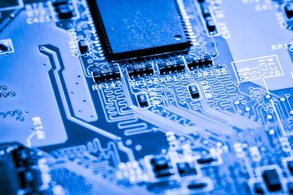 Abstract, close-up van elektronische Circuits op Mainboard technologie achtergrond van de computer (printplaat, cpu, Moederbord, Main board, systeemkaart, mobo) — Stockfoto