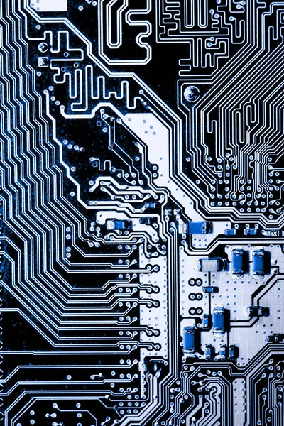 Resumen, primer plano de los circuitos electrónicos en el fondo de la computadora de la tecnología de la placa principal (placa lógica, placa base de la CPU, placa principal, placa del sistema, mobo ) —  Fotos de Stock