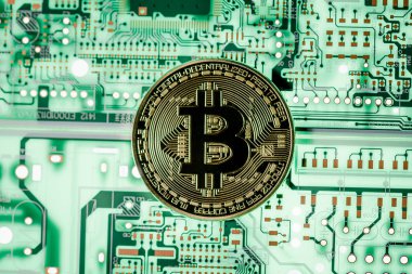 Bitcoin para yakın grafik kartına madencilik, gördüğümüz önemli arka plan bilgisayarın anakart, teknoloji.