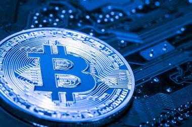 Bitcoin para yakın grafik kartına madencilik, gördüğümüz önemli arka plan bilgisayarın anakart, teknoloji.