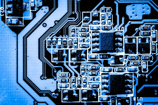 Resumen, primer plano de Circuitos Electrónicos en Tecnología Mainboard fondo de la computadora. (placa lógica, placa base de la CPU, placa principal, placa del sistema, mobo ) —  Fotos de Stock