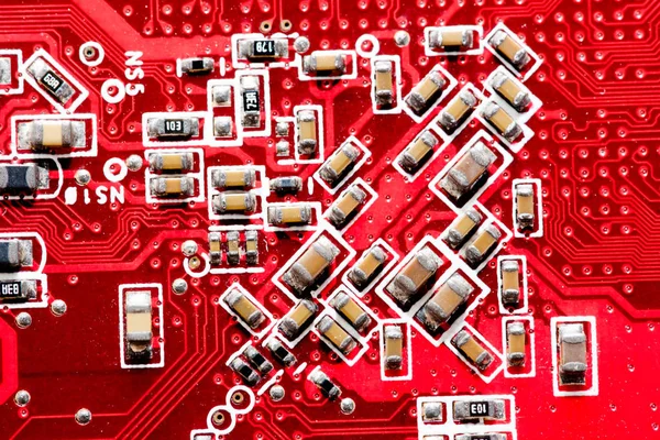 Abstrakt, närbild på elektroniska kretsar på Mainboard teknik dator bakgrund. (moderkort, cpu moderkort, Main board, systemkortet, mobo) — Stockfoto