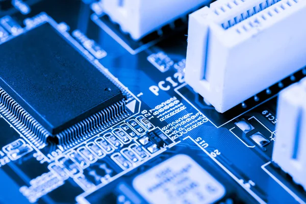 Resumen, primer plano de Circuitos Electrónicos en Tecnología Mainboard fondo de la computadora. (placa lógica, placa base de la CPU, placa principal, placa del sistema, mobo ) — Foto de Stock