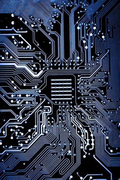 Abstrakte, Nahaufnahme elektronischer Schaltungen auf Computerhintergründen in der Mainboard-Technologie. (Logikboard, CPU-Motherboard, Hauptplatine, Systemplatine, Mobo) — Stockfoto