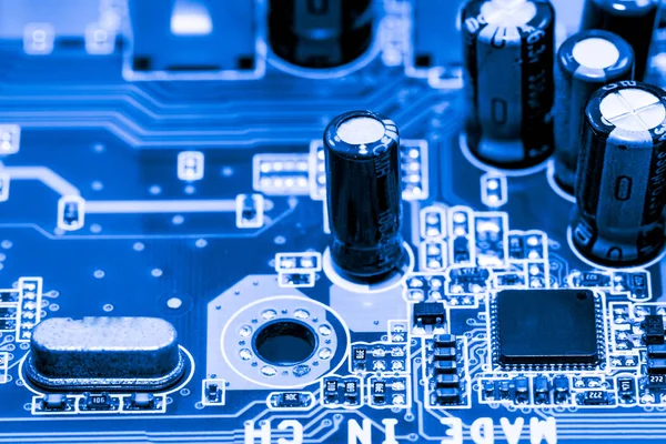 Abstract, close up van elektronische Circuits op moederbord computer technische achtergrond. (printplaat, cpu, Moederbord, Main board, systeemkaart, mobo) — Stockfoto