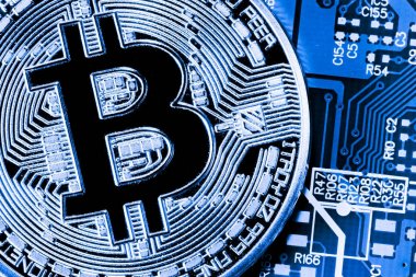 Abstract, Golden Bitcoin para üstünde bilgisayar.