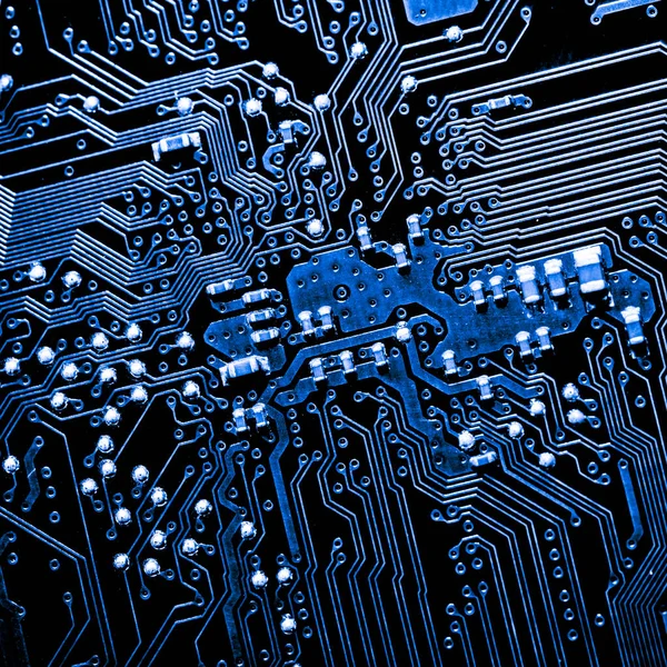 Abstract, Primo piano di circuiti elettronici su Mainboard computer Technology background. (scheda logica, scheda madre cpu, scheda principale, scheda di sistema, mobo ) — Foto Stock