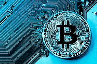 Abstract, Golden Bitcoin para üstünde bilgisayar.