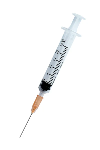 Injekční Jehlu Injekční Jehlou Izolované Bílém Pozadí — Stock fotografie
