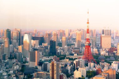 Tokyo 'nun en güzel manzaralı kulesi Tokyo' da gün batımında Japonya 'da..