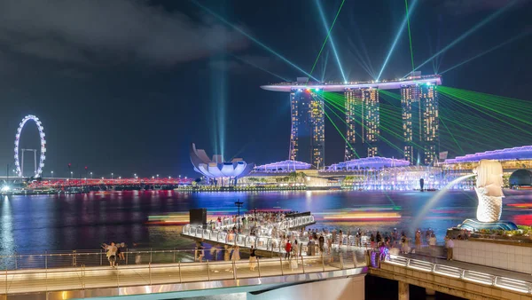 Singapura Setembro 2019 Baía Marina Com Miradouro Mais Bonita Noite — Fotografia de Stock