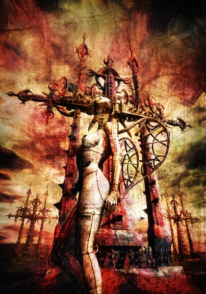 Crucifixión golgotha infierno pintado —  Fotos de Stock