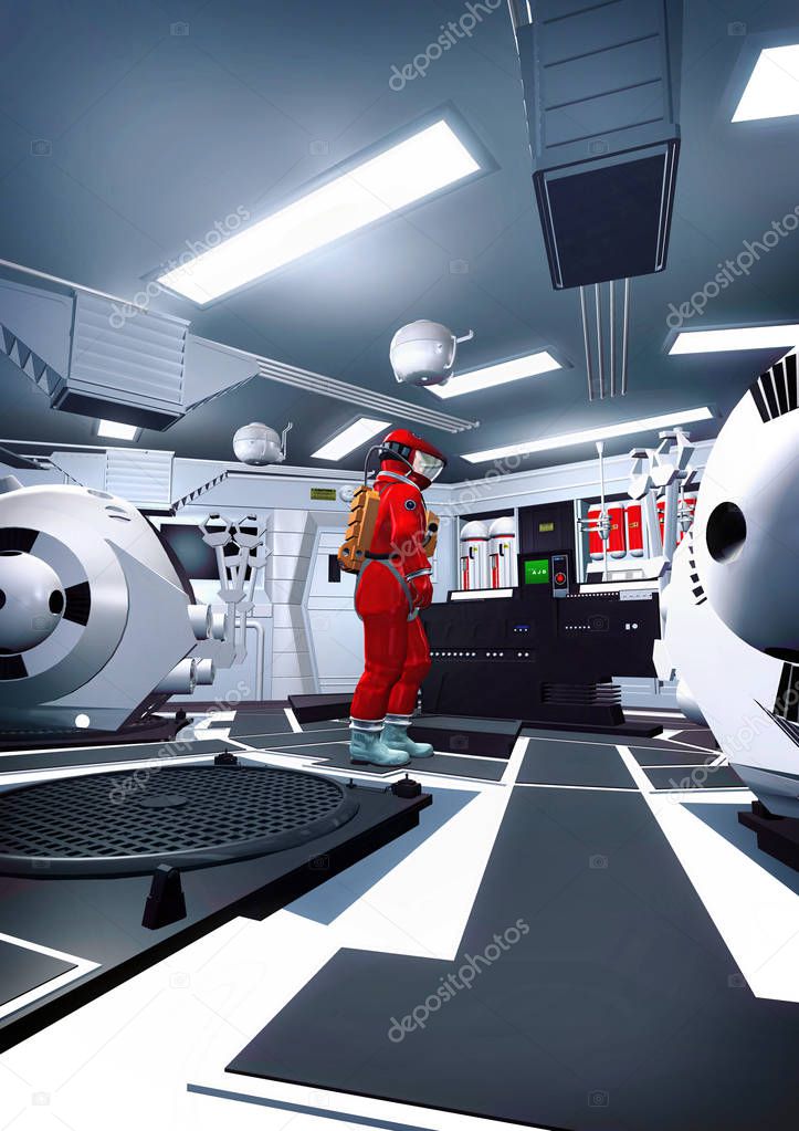 Astronaut and spaceship interior