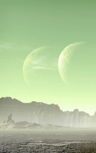 Alien-Planet mit zwei Monden — Stockfoto