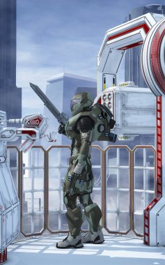 Fütüristik asker şehir koruyucu