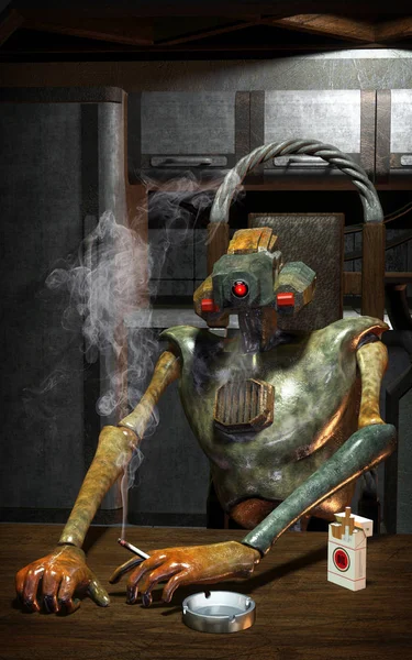 Smoking rusted robot — Stock Photo, Image