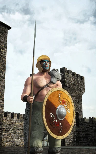 Кельтский воин и замок — стоковое фото