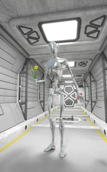 Robot y nave espacial interior — Foto de Stock