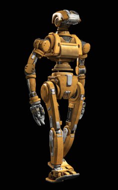 İnsansı robot bir siyah arka plan üzerine izole 