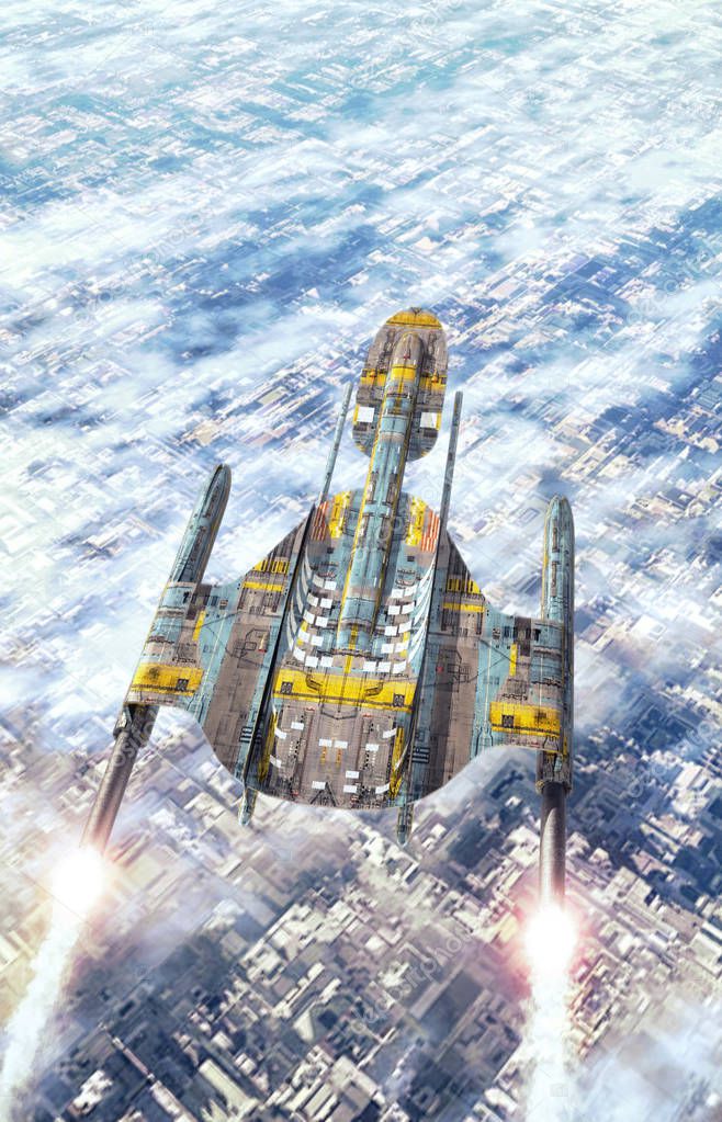 spaceship over a city 