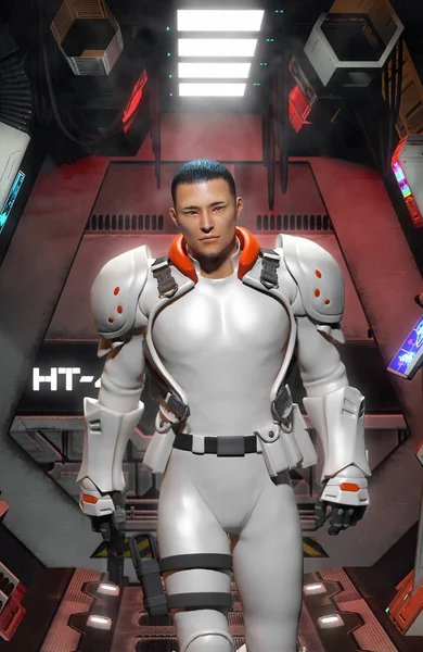 Soldato futuristico in uniforme bianca — Foto Stock