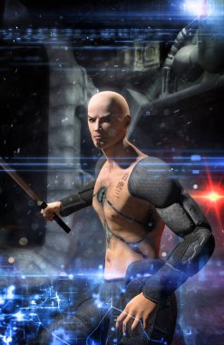 Fütüristik savaşçı cyberpunk hitman