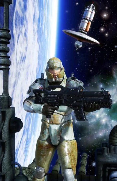 Futuristic Soldat Space Marine Trooper Render Science Fiction Illustration — Stockfoto