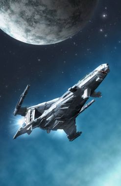 space fighter spaceship and moon clipart