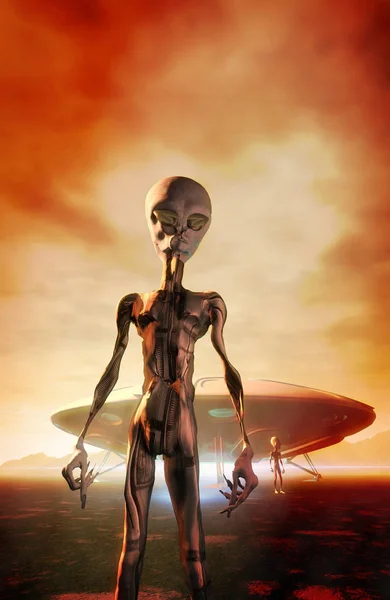 Ufo Landed Gray Aliens — Stock Photo, Image