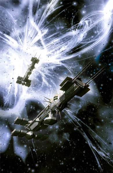 Spaceship Supernova Render Science Fiction Illustration — Stock Photo, Image
