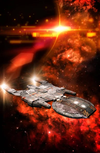 Spaceship Red Nebula Render Science Fiction Illustration — Stock Photo, Image