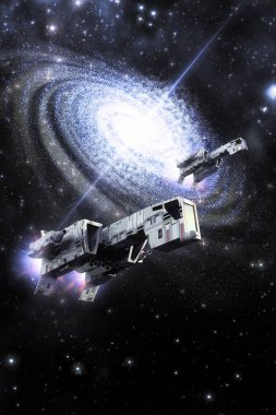 Uzay savaşçıları ve galaxy 3d render bilim kurgu illüstrasyon