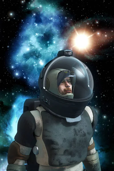 Astronaut Spaceman Met Achtergrond Nevel Science Fiction Illustratie — Stockfoto