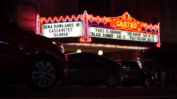 São Francisco Eua Agosto 2019 Sinais Iluminados Castro Theater São — Vídeo de Stock