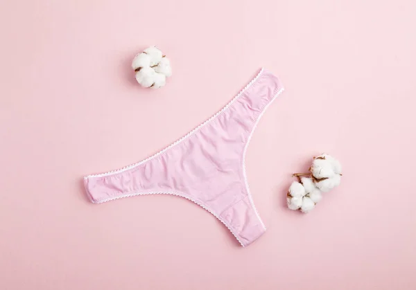 Female Pink Cotton Set Panties Pink Background Women Natural Underwear — Stock Photo, Image