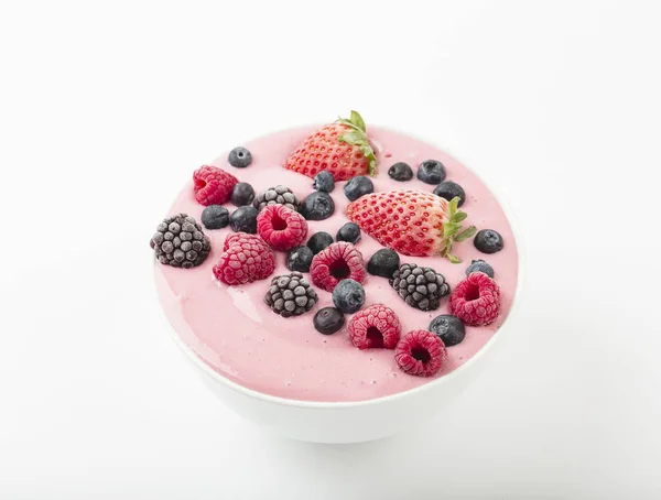 Smoothie Bowl Yogurt Muesli Frozen Berry Pink Yogurt Smoothie Bowl — Stock Photo, Image