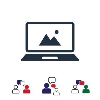 dizüstü bilgisayar kutsal kişilerin resmi, hisse senedi vektör çizim düz tasarım stili