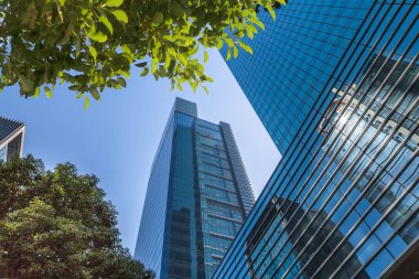 Yeşil yapraklı modern ofis binası