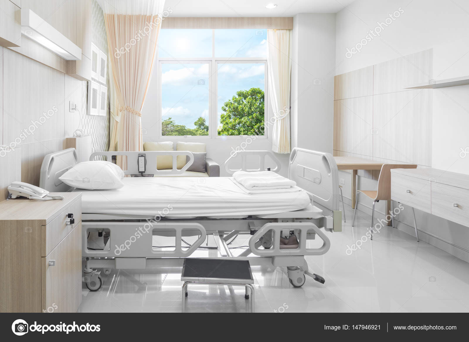 Hospital Room With Beds And Comfortable Medical Equipped In
